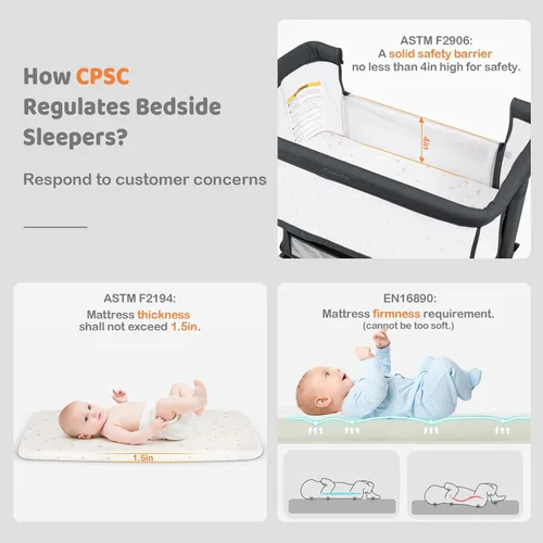 Miniatura 6 de Ezebaby Cuna junto a la cama para bebé, moisés portátil junto a la cama para recién nacidos con ruedas, cesta de almacenamiento, ajustable a 7 Gris
