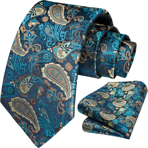 Miniatura 185 de HISDERN Corbatas para hombre, corbata de cachemira y bolsillo cuadrado tejido clásico floral para hombre, corbata de fiesta de boda