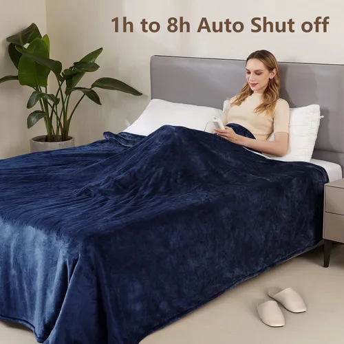 Miniatura 5 de Manta térmica eléctrica tamaño Queen de 84 x 90 pulgadas con 6 niveles de calefacción y apagado automático de 8 horas, franela ultra suave, manta