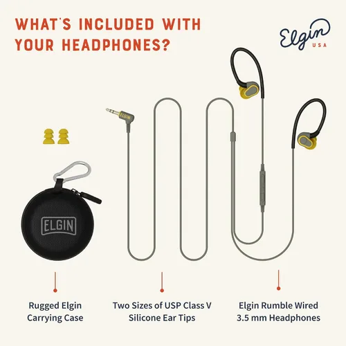 Miniatura 5 de Elgin Rumble - Auriculares con cable para protección auditiva con micrófono, audífonos internos, conector de 3.5mm, reducción de ruido de 27 dB
