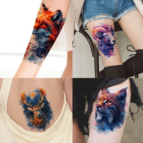 Miniatura 3 de Glarryears - Tatuajes temporales para adultos, paquete de 18 tatuajes falsos grandes, diseños de animales de larga duración: lobo, león, tigre, 3D