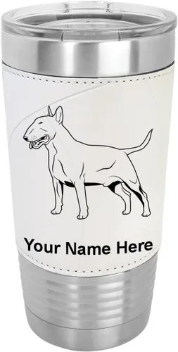 Miniatura 8 de LaserGram Vaso aislado al vacío de 20 onzas, perro Bull Terrier, grabado personalizado incluido (piel sintética, estilo béisbol)