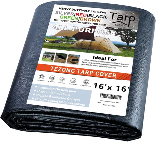 Miniatura 31 de Lonas resistentes impermeables de 4 x 5 pies, paquete de 2 lonas TEZONG negras de 0.472 in. de lona de plástico para exteriores para lluvia