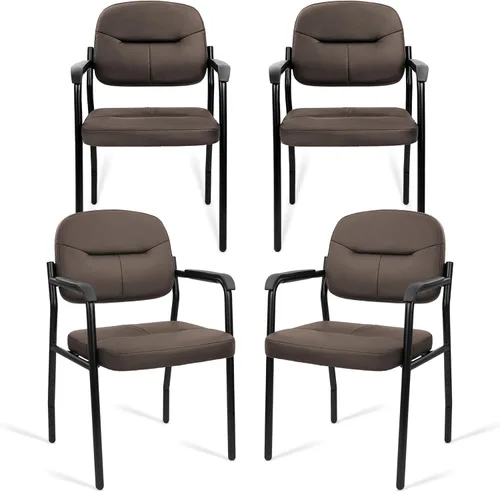Miniatura 14 de CLATINA Sillas de recepción de espera sin ruedas, silla de invitados de cuero con brazos acolchados, modernas sillas de escritorio de oficina marrón