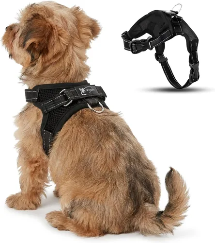 Arnés ajustable reflectante para perro con asa evita tirones, XXS, Negro