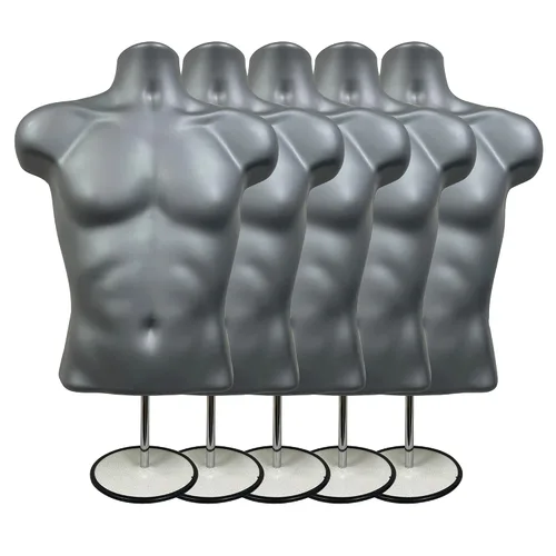 Miniatura 38 de Maniquí masculino de torso con soporte de metal, parte trasera hueca, cuerpo apilable, forma de vestido para exhibición de camisetas, mostrador