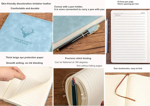 Miniatura 5 de Ailifly Cuaderno de diario de 360 páginas con patrón de cabeza de ciervo grueso, tapa dura, cubierta de piel sintética sintética, diario