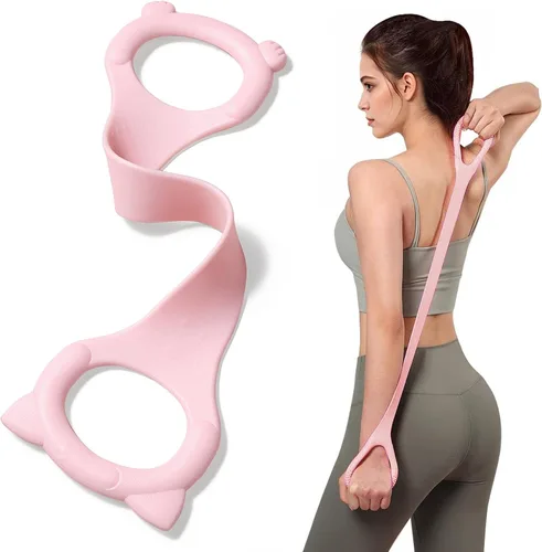 Figura 8 Banda de resistencia de fitness con asas, cuerda elástica de entrenamiento de brazo y espalda para entrenamiento de barra pura, pecho, Rosa