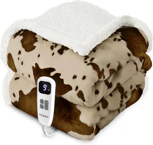 Miniatura 29 de Manta térmica con estampado de vaca, manta eléctrica, manta térmica con 10 niveles de calor y 10 horas de apagado automático, acogedora y suave