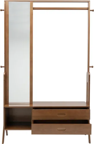 Miniatura 3 de Perchero de bambú con espejo y cajones, colgador de ropa de madera independiente con ganchos, perchero resistente con estantes, organizador