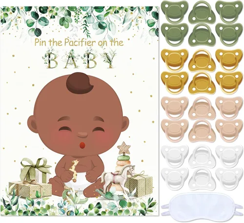 Miniatura 24 de Faccito Pin The Chupete - Juego de baby shower, decoración de fiesta de baby shower, incluye póster grande, 24 calcomanías para chupete, juego