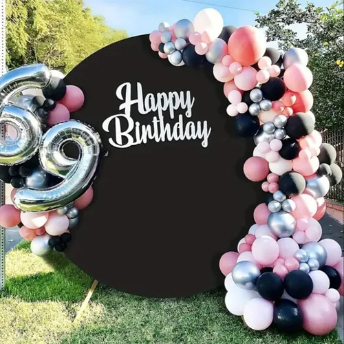 Miniatura 7 de Cubierta de fondo redonda negra de 6.5x6.5 pies, respaldo de arco circular ajustado de poliéster para boda, fiesta de cumpleaños, novia, baby