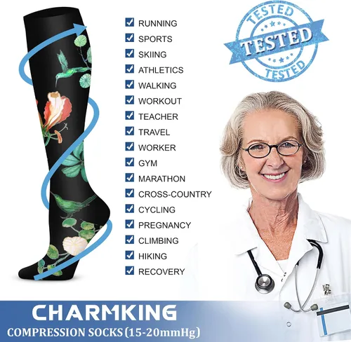 Miniatura 5 de CHARMKING - Calcetines de compresión para mujeres y hombres (3 pares), 15-20 mm Hg, el mejor apoyo para atletismo, running o ciclismo, mejora