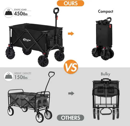 Miniatura 8 de PORTAL Carritos de Playa Utilitarios Plegables de Servicio Pesado con Ruedas Todo Terreno para Exteriores, Campamento, Jardín, Compras, Comestibles