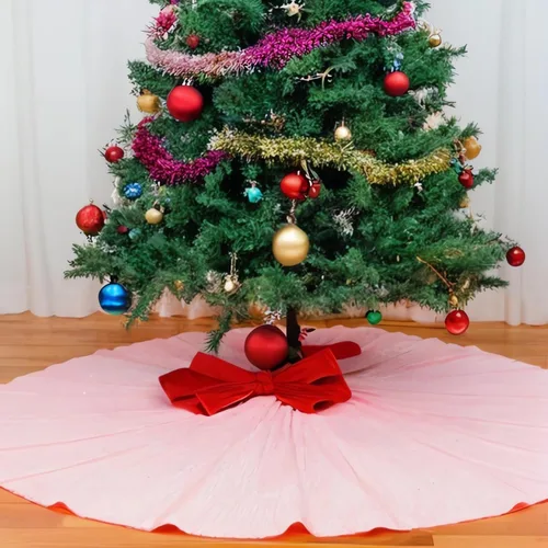 ShinyBeauty Falda de árbol de Navidad rosa claro de 24 pulgadas, falda de lentejuelas para lápices/mini árboles, cubierta navideña para Año Nuevo y