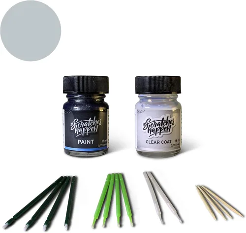 ScratchesHappen Kit de pintura de retoque Exact-Match - Encendido plateado (J8A) para Scion - Esencial (pintura + capa transparente)