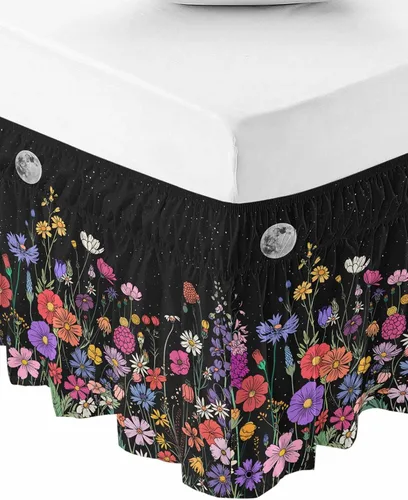 Miniatura 14 de Falda de cama de lunares tamaño Queen de 16 pulgadas de caída, falda de cama elástica ajustable con volantes para cama Queen, diseño de acuarela