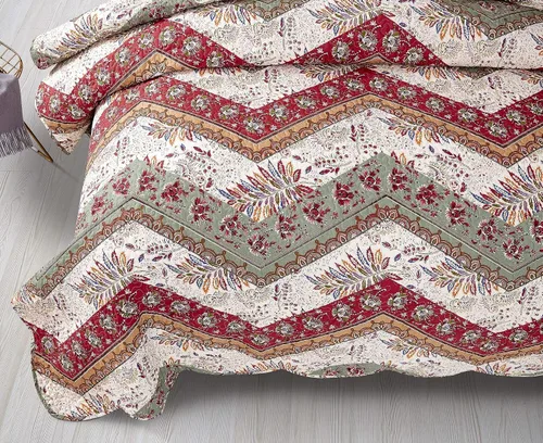 Miniatura 6 de DaDa Bedding - Juego de colcha bohemia acolchada con estampado floral, rústico, rojo arándano, salvia, verde, cheurón, cachemira, filigrana, bordes