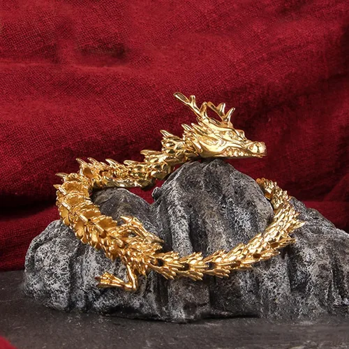 Miniatura 5 de Estatua y esculturas de dragón de Feng Shui de oro chino con articulaciones móviles, figuras coleccionables de dragón chino, decoración de mesa