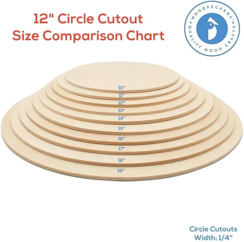 Miniatura 5 de Círculos de madera de 12 pulgadas, 1/4 pulgadas de grosor, discos de madera contrachapada de abedul, paquete de 3 círculos de madera sin terminar