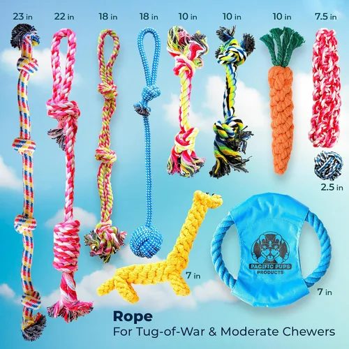 Miniatura 2 de Pacific Pups Products - Juguetes de Cuerda para perro, para masticadores agresivos, juego de 11 juguetes para perros casi indestructibles, juguetes