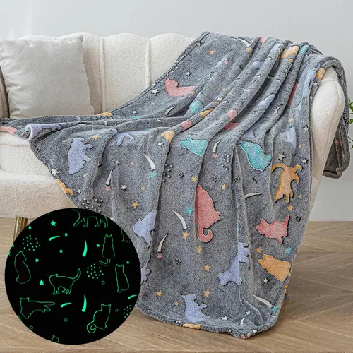 Miniatura 4 de Sviuse Glow in The Dark Cat Blanket for Women Cat Themed Gifts for Girls Fleece Kitty Pattern Blanket Cute Fuzzy Blanket with Cats on It