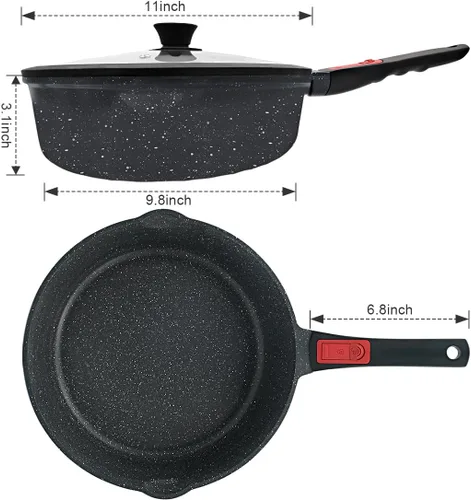 Miniatura 8 de AIKENBBKK Sartén antiadherente de 12 pulgadas de profundidad con tapa, sartén de 5 cuartos de galón, sartén antiadherente, compatible con todas