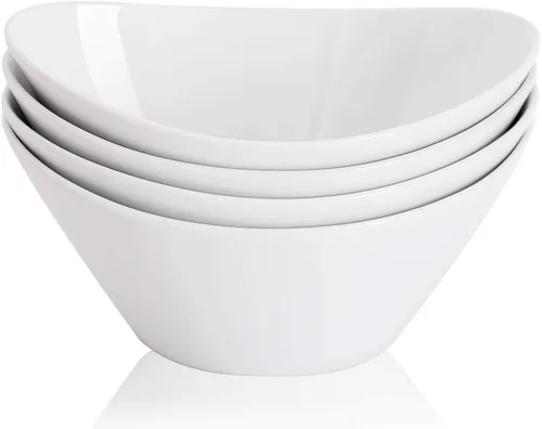 Buyajuju Juego de 4 cuencos de ensalada de porcelana, 38 onzas, cuencos blancos de 8 pulgadas para cereales, sopa, ramen, aperitivos, arroz, horno