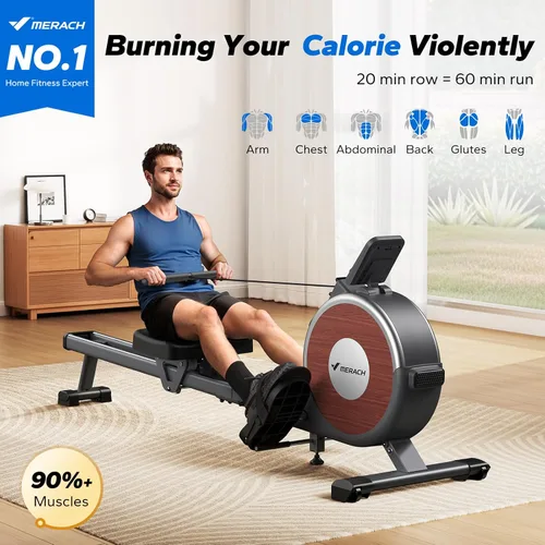 Miniatura 2 de MERACH Rowing Machines for Home, Magnetic Rowing Machine with 16 Levels, Rower Machine of Quiet Resistance, Dual Slide Rail with Max 350lbs