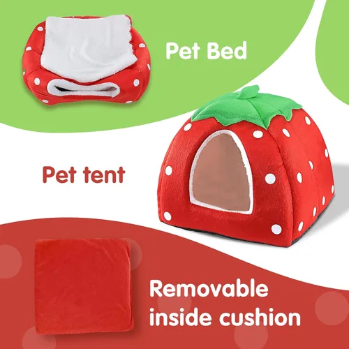 Miniatura 4 de Cama de conejillo de indias, acogedor escondite de conejo con forro polar cálido, lavable, taza para acurrucarse, casa de invierno para mascotas