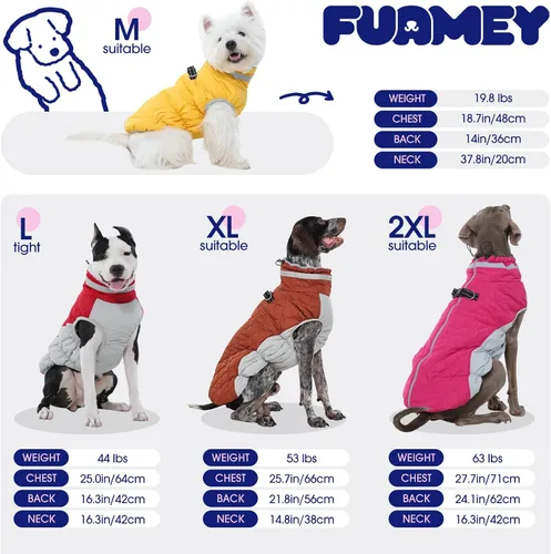 Miniatura 7 de FUAMEY - Chaqueta de invierno para perro, chaleco acolchado con arnés, ropa cálida para mascotas, abrigo con cremallera, impermeable, para perros