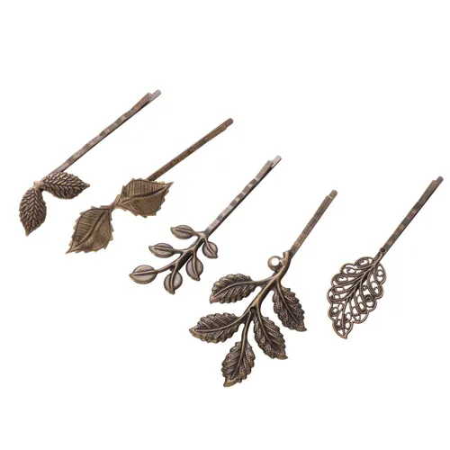 Miniatura 4 de 10 pinzas para el pelo de hojas retro, horquilla retro para el cabello, pasador retro Bobby Pin delicado bronce para el cabello para mujeres y niñas