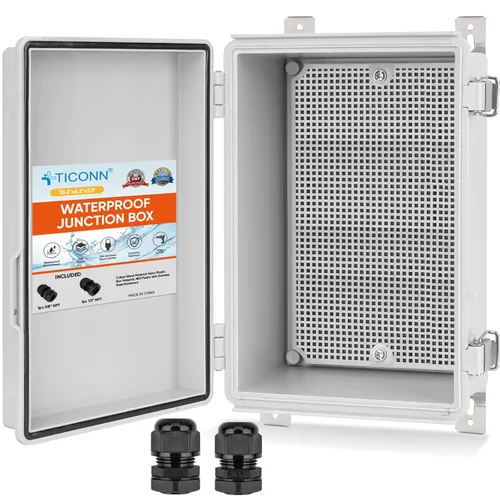 Miniatura 19 de TICONN - Caja de conexiones eléctricas impermeable IP67 con carcasa de plástico ABS con tapa con bisagras con placa de montaje, soportes de pared