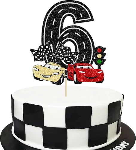 Miniatura 11 de Ephlyn 1 pieza de decoración para tarta de primer cumpleaños de coche de carreras con purpurina, decoración de tarta 1er cumpleaños para bandera a