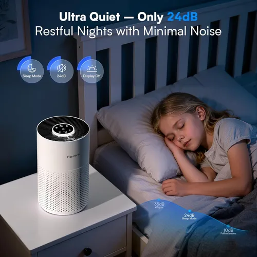 Miniatura 4 de Purificadores de aire mejorados para dormitorio y hogar con filtro HEPA H14, cubre hasta 1280 pies cuadrados, entrada de aire de 360°, purificador