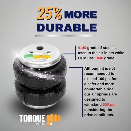 Miniatura 4 de TORQUE Paquete de 2 Resortes Neumáticos Universales Bolsa de Aire Repuesto 1/2" NPT Puerto Único Doble Fuelle Estándar 2600 libras con Línea de Aire