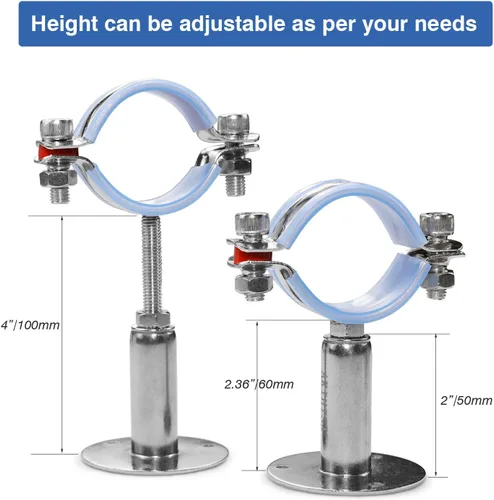 Miniatura 3 de AKIHISA Soporte de tubo de montaje en techo de 3-1/2 pulgadas, paquete de 2 ganchos ajustables de acero inoxidable 304 con anillo dividido