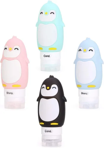 Miniatura 2 de Kit de botellas de viaje con diseño de pingüino lindo tamaño de viaje, 4 colores diferentes con un diseño de pingüino, Paquete de 4, Moderno