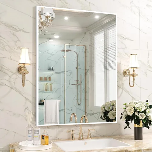 Espejos de baño para sobre el fregadero de 24 x 36 pulgadas, espejo de tocador de baño, espejos blancos para fregadero, espejo enmarcado para color