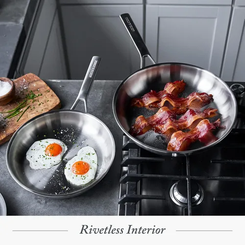 Miniatura 3 de Merten & Storck Sartén de acero inoxidable de tres capas de 10 pulgadas, cocina profesional, revestimiento múltiple, se calienta uniformemente