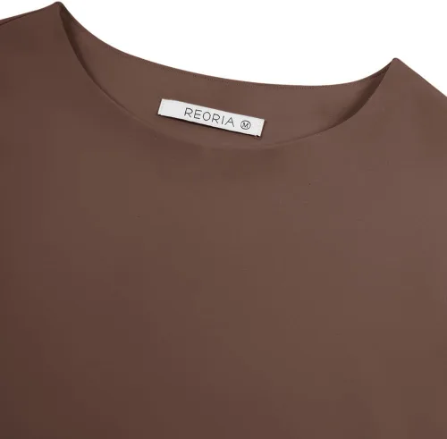 Miniatura 5 de REORIA Lindas camisetas ajustadas de manga corta con cuello alto y doble forro para mujer