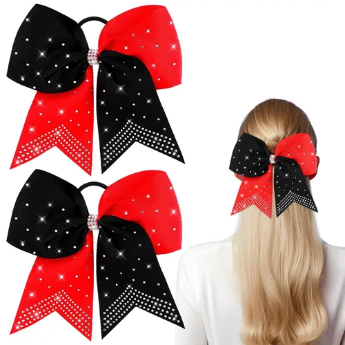 Miniatura 14 de 2 paquetes de lazos grandes para animadoras de 8 pulgadas con soporte para coleta, lazos grandes para el cabello para uniformes de sóftbol para Negro