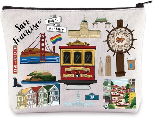 WZMPA Bolsa de cosméticos de viaje de San Francisco, regalo de recuerdo de San Francisco, bolsa de maquillaje con cremallera, bolsa de mercancía de