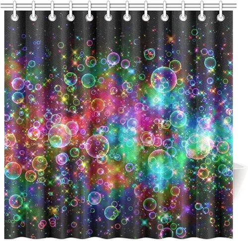 Miniatura 2 de FUNNY KIDS' HOME Cortina de ducha de baño con diseño de burbujas coloridas, diseño de arcoíris, tela de poliéster impermeable, 48 pulgadas de ancho