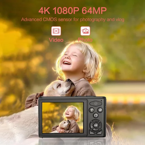 Miniatura 3 de DAILPIC - Cámara digital 4K 1080P de doble lente para fotografía, cámaras digitales de punto y disparo de 64 MP con tarjeta TF de 64 GB, zoom