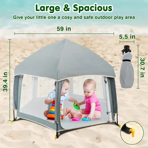 Miniatura 3 de Corralito desplegable para bebé, corralito portátil para bebés y niños pequeños con sombras extraíbles y 2 cubiertas UV laterales, corralito ligero