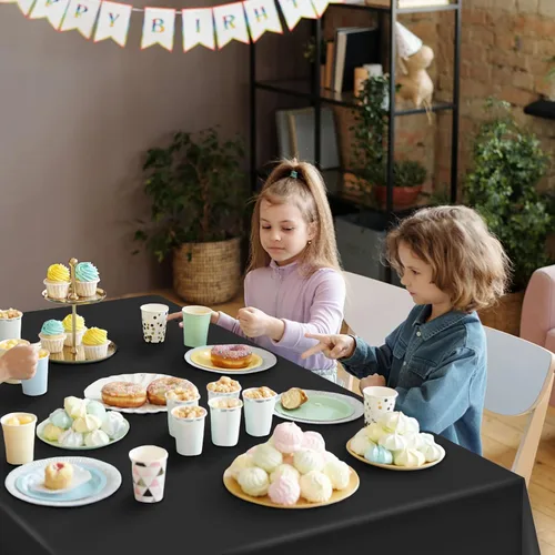 Miniatura 7 de Hxezoc Mantel de plástico desechable negro, 54 x 108 pulgadas, impermeable, para bodas, fiestas de cumpleaños, baby shower, suministros de fiesta