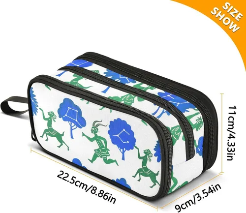 Miniatura 3 de Bolsa de lápices de nylon para niños azul verde sombra títere estilo pintura gran capacidad gran cremallera estuche de lápices papelería para preppy