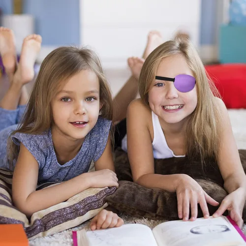 Miniatura 4 de SATINIOR 10 parches de ojos médicos ajustables para ambliopía, parche de un solo ojo perezoso para Halloween para ojos izquierdos o derechos rosados