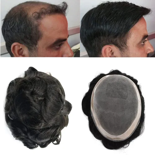 Miniatura 9 de Toupee - Piezas de cabello humano para hombre, tupé, sistemas de reemplazo de cabello real natural para hombres, mono fino duradero con NPU